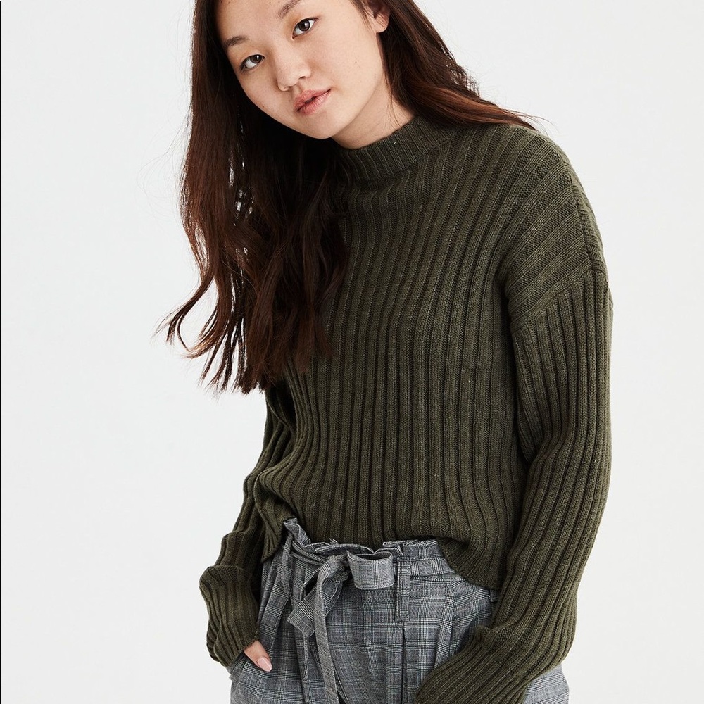 American Eagle Olive Mock Neck Sweater